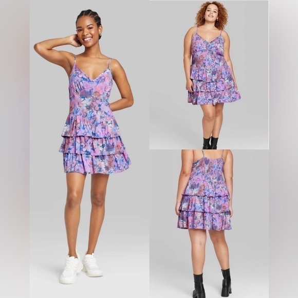 NWT! Wild Fable Corset Sleeveless Tiered Fit & Flare Dress Pink Blue Flowers XXL - Picture 2 of 16